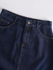 GlowEve Casual Commuter Washed Denim Skirt - Dark Wash - View 5