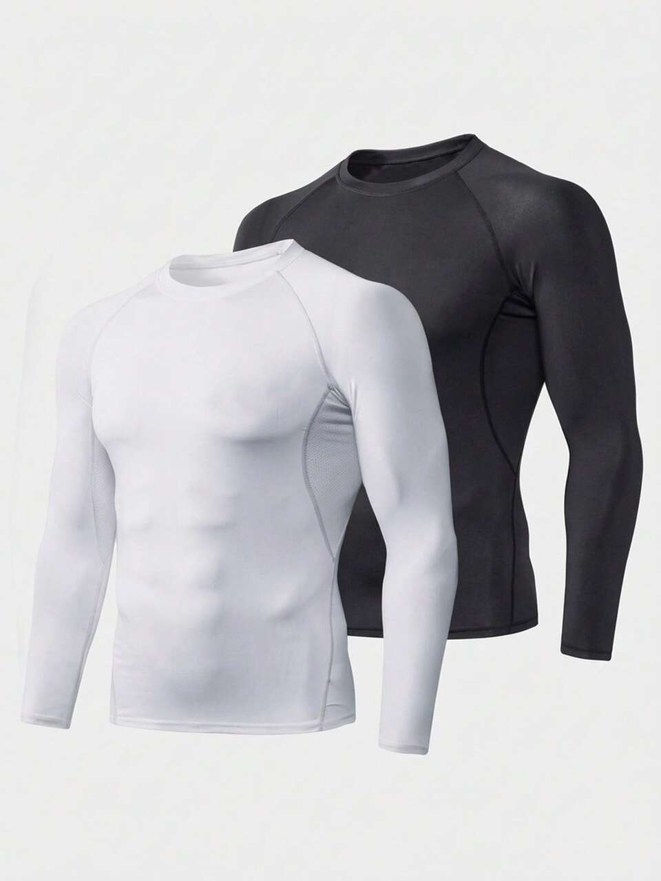 SUMWON Men's Long Sleeve Athletic Crew Neck T-Shirt Compression Base Layer Performance Top Muscle Fit Workout Training Shirt