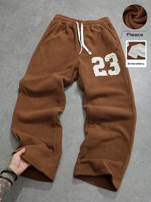 PAVTROS Pantalones de chándal de pierna ancha para hombres, pantalones de pierna ancha de corte holgado, joggers de punto con cintura elástica, tela de felpa suave, cálidos, ligeros, de fácil cuidado, ropa de calle de otoño/invierno, estilo minimalista, estampado gráfico numérico, ropa de calle, uso diario versátil, ropa de casa, al aire libre, vuelta al cole, transporte, pareja, rapero, regalo para el novio, ropa de calle para hombres, holgado.Marca,Amo a mi novio,Gráfico