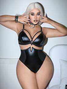 AltCore 性感系列PU皮革拼接加大码连体衣