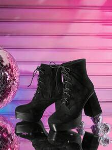 CUCCOO LuxiPop Damen Mode vielseitige Pendler Casual Plateau Knöchel Stiefel - Schwarz - Übersicht 3