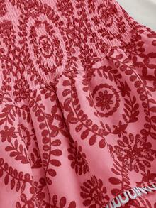 Elamini Vestido corto de línea A versátil de estilo bohemio con hombros descubiertos y fríos, cintura fruncida, bordado hueco, volante en el bajo, color azul marino - Multicolor - Ver 3