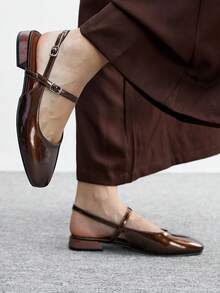 CUCCOO BIZCHIC 女士方头粗跟平底鞋，棕色珍珠装饰搭扣，舒适简约通勤玛丽珍一脚蹬平底鞋，适合日常穿着和工作场合。 - 銅色 - 查看 3