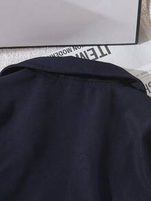 SHEIN 少女日常通勤简约纯色翻领短款外套 - 寶藍色 - 查看 4