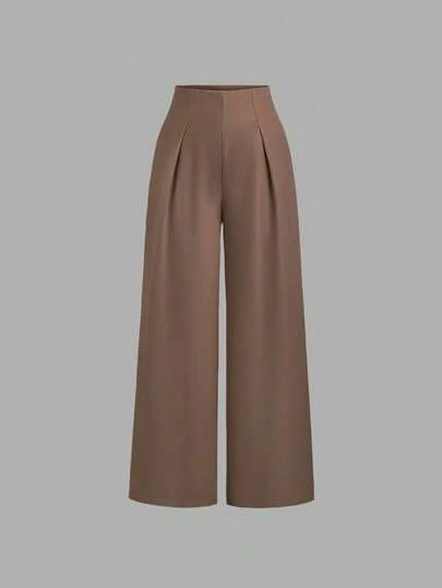 SHEIN Clasi Pantalones casuales de oficina sueltos con cintura alta, plisados y pernera ancha de unicolor para mujer