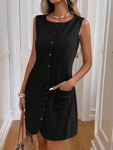 Easowa Váy mini túi cài nút thường ngày dành cho nữ - màu đen - Xem 9