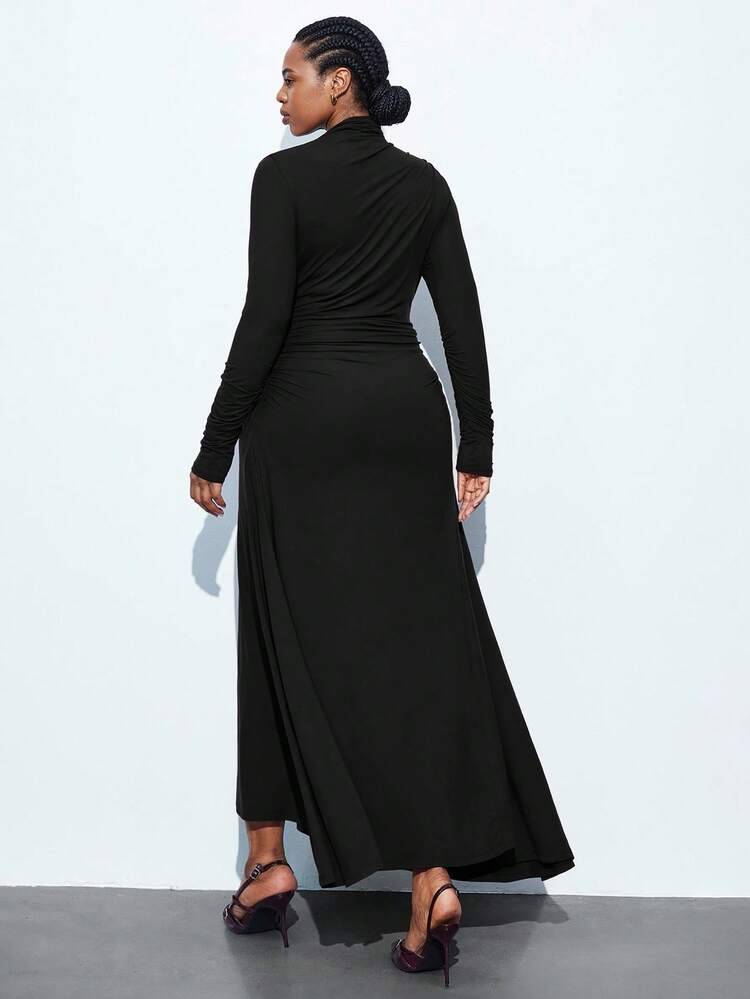 SHEIN Maija Plus Size Women's Black Long Sleeve Ruched Bodycon Elegant Dress, Suitable For Holidays, Commuting, Business Casual, Summer, Valentine's Day Party And Gathering Spring To Summer Spring Outfit Women Carnival Black Dress Spring To Summer Spring Outfit Womenvalentine's Day Carnival Fasching Women Costume Party Beach Wedding Vacation Casual  St Patrick's Day Women Easter Summer Outfits Easter Dress Women Party Top Beach Dress Summer Holiday Outfits Each Vacation Outfits For Women  Summer Outfit For Women Going Out Outfits Graduation Graduation Outfit  Casual Dresses  Casual Blouses For Women
