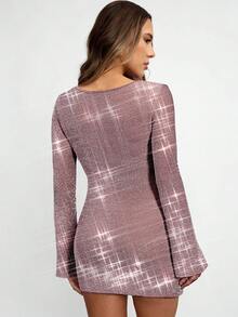 Avenya Váy len tay loe xếp ly thắt eo bằng sợi kim loại dành cho nữ - Màu Khaki - Xem 5