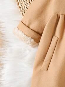 SHEIN Baby Girls' Double-Breasted Collar Bow Decor Long Sleeve Dress, Elegant Fashion Pockets Design Autumn/Winter - Brown - View 5