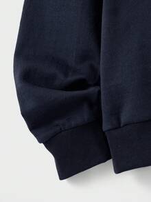 SHEIN Cottnline هوديي رجالي من القطن مطرز بالحرف وبنطلون رياضي بخصر رباط - أزرق بحري - مشاهدة 4