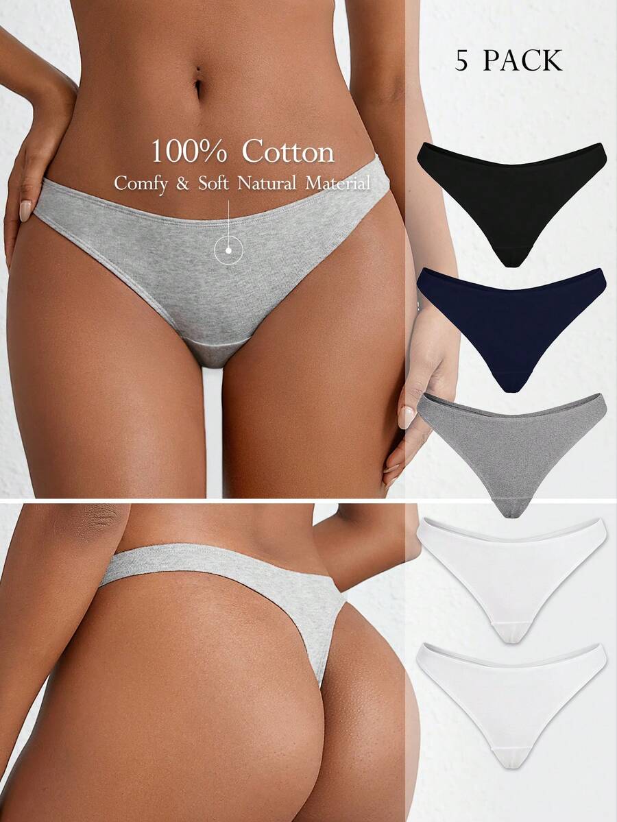 Ocili 5packs Natural Comfy & Breathable Low Waist Simple Sexy Thongs - Multicolor - View 1