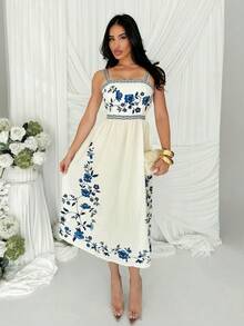 Shopreo Women's Elegant Floral Print Sleeveless Long Dress, Summer,Boho Clothes Women