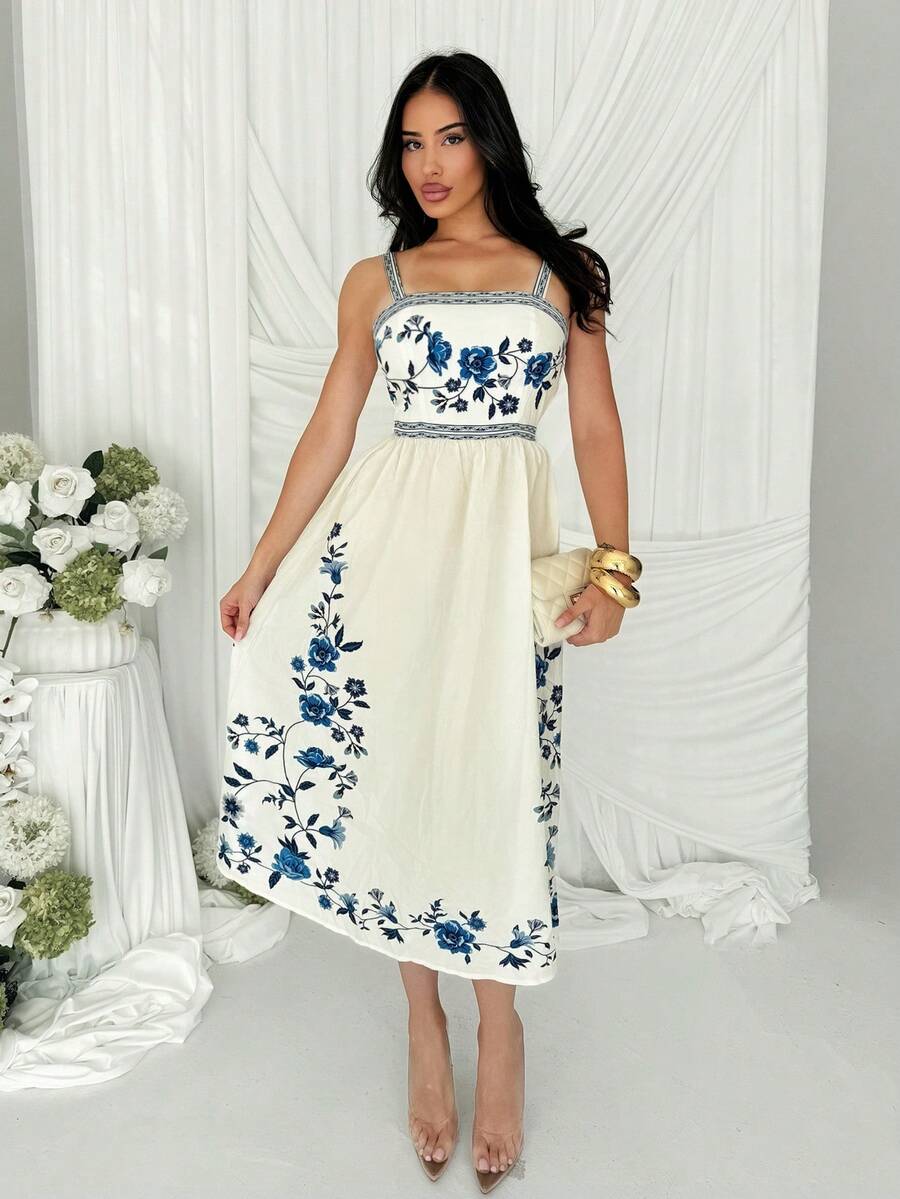 Shopreo Women's Elegant Floral Print Sleeveless Long Dress, Summer,Boho Clothes Women