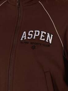 MUSERA Áo nỉ có khóa kéo, viền tương phản, thêu chữ 'Aspen', chỉ dành cho kỳ nghỉ trượt tuyết mùa đông, thư giãn trong kỳ nghỉ, phong cách thường ngày. - Nhiều màu - Xem 7