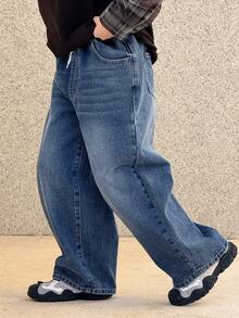 DAZY Tween Boy Solid Color Pocket Casual Loose Fit Jeans - Blue - View 4