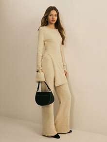 ATUI Studio 女士针织毛衣裤套装（两件套），时尚百搭，简约通勤装，日常搭配，度假风，办公室通勤装，简约女装 - 杏色 - 查看 6