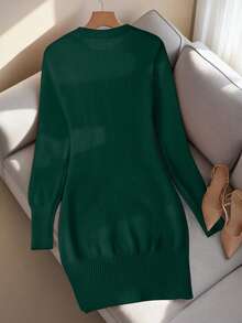Franclia European & American New Blogger Same Style Christmas Vibe Heavy Embellished Gold Sequin Snowflake Pattern Fitted Long Sleeve Knit Sweater Dress - Green - View 2