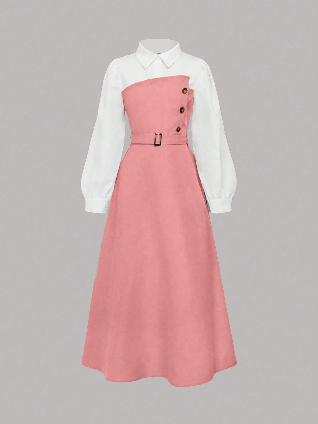 فستان أنيق بأكمام طويلة مع طوق قميص للفتيات المراه...