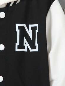 SHEIN Young Boys 2pcs Set: Black Knit Sweater With White Sleeves, Featuring Large Letter "N" Print On Front; Paired With Matching Printed Sports Pants, Ribbed Collar, Cuffs & Hem For Comfort; Casual, Sporty Style Suitable For Spring/Fall, Daily Wear, School, Travel