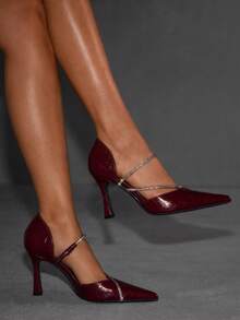 CUCCOO SZL Casual & Commute Minimalist Pointed Toe Women Pumps For Christmas - Burgundy - View 5