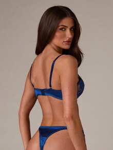 SHEIN BAE 女士性感刺绣钢圈内衣套装，文胸和内裤套装 - 藏蓝色 - 查看 2