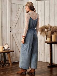 Wildy BOHO Women's Casual Country Style Jumpsuit With Pockets, Versatile For Daily Wear, All Seasons - Blue - View 3