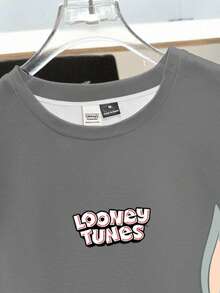 Looney Tunes X Manfinity Manfinity Joysei 男士休闲卡通印花圆领短袖T恤 - 灰色 - 查看 3