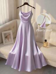 Franclia Vestido feminino elegante de cetim com pérolas, tecido brilhante, silhueta em A, ideal para o dia a dia, festas e eventos.