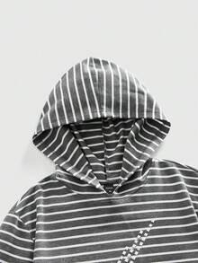 ROMWE MEN Street Life 男士条纹拼接修身连帽衫 - 黑色 - 查看 3