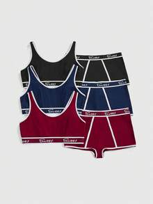 ROMWE Bộ áo ngực và quần lót in chữ tương phản cỡ lớn - Nhiều màu - Xem 1