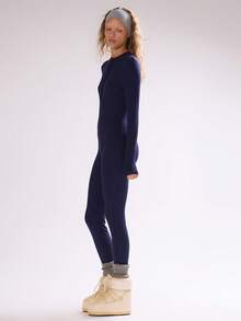 MUSERA Ribbed Button Down Detail Fitted Jumpsuit Autumn Fall Winter Ski Vacation  Lounge Holidays - Blue - View 2