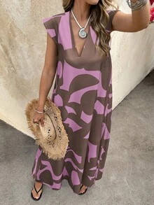 SHEIN Holidaya 女士复古印花超长连衣裙 秋季服装 - 彩色 - 查看 4