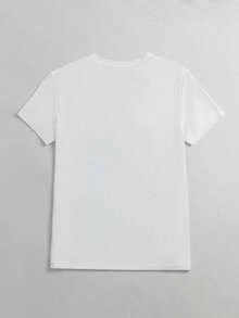 蓝色蜻蜓印花休闲 V 领短袖女式 T 恤 - 白色 - 查看 2