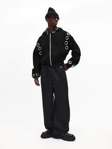 Áo Hoodie dáng rộng SUMWON với khóa kéo và khoen kim loại lớn, phong cách đường phố cá tính, điểm nhấn cho mùa thu đông. - màu đen - Xem 4