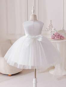 Glamorique Kids Mädchen Weiß 3D Blumen ärmelloses Tüll Volant Kleid, elegantes Blumenmädchen Hochzeitsgast Party Kleid