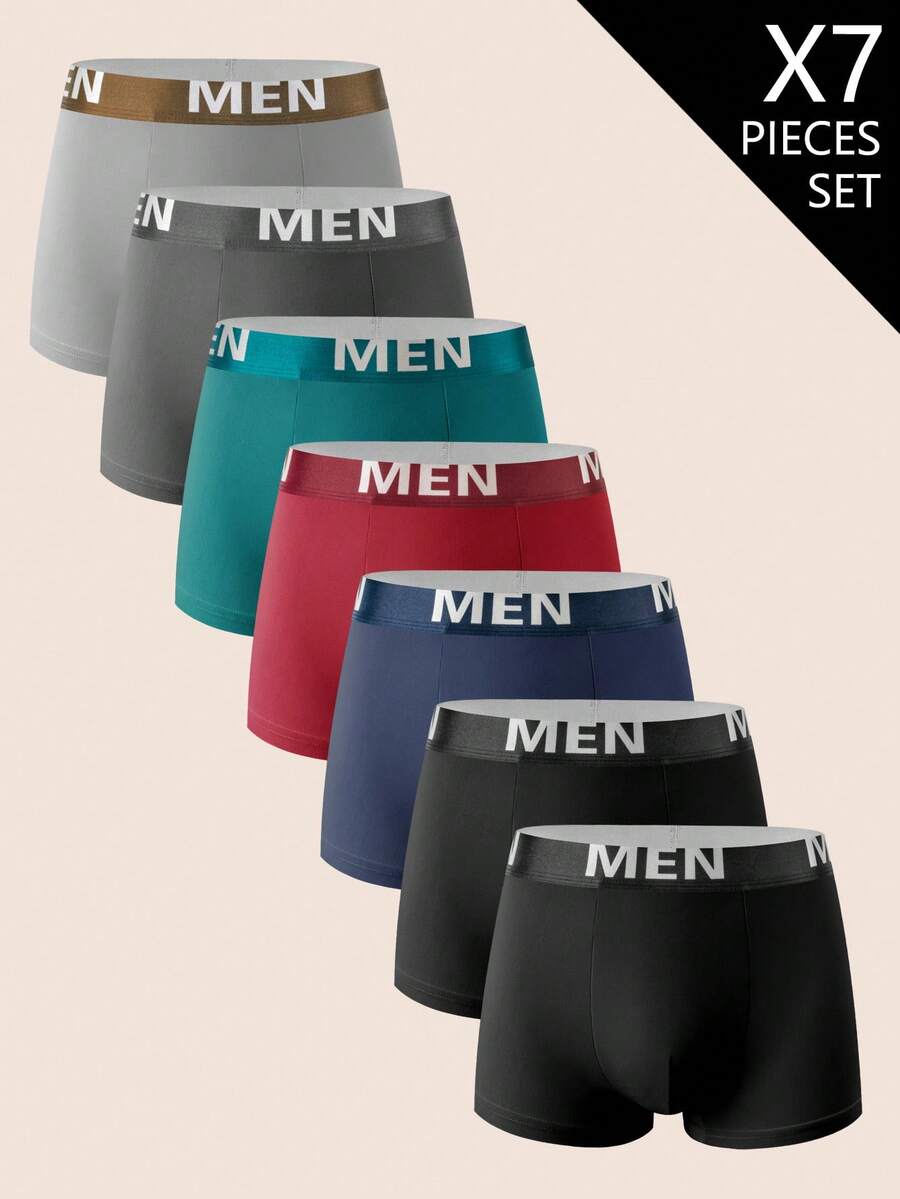 Manfinity Underwear&Sleepwear Basics 7pcs/Set Letter Waistband Multicolor Plus Size Men's Solid Color Briefs
