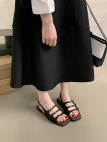 Nuevas sandalias de moda francesas retro zapatillas romanas de moda suave y de fondo plano en la playa de Fairy Wind en verano, Sandalias planas de mujer - Negro - Ver 8