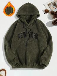 Manfinity Hypemode Överdimensionerad herrtröja med nallebjörn och dragsko, nedsänkta axelband och broderi av bokstäver