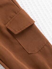 SHEIN Playful Pals Baby Boys Casual Elegant Plaid Shacket Paired With Pants, Spring/Autumn - Brown - View 4