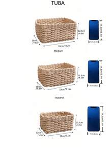 1/3PCS Handmade Woven Storage Basket Seagrass Wood Rattan Geometric Boho Decor For Home Organization Bathroom Bedroom Living Room Desktop Makeup Coastal Vibes Gift For Women Christmas Birthday Present