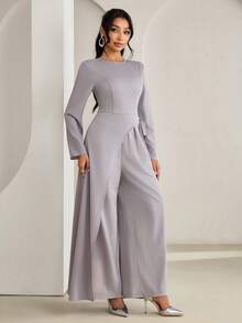 Veilorie Bộ đồ liền thân buộc dây màu trơn thanh lịch dành cho nữ khi đi làm - Màu Khaki - Xem 6