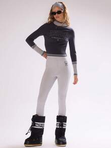 MUSERA High Neck 'Aspen' Embroidered Contrast Cuff Fitted Jumper Winter Ski Vacation Lounge Holidays Spring - Navy Blue - View 5