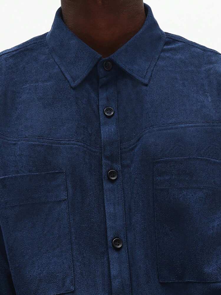 Oversized Navy Denim Button Down Shirt