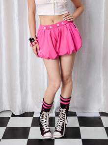 Y2Kool BiGraphic Women's Pink Casual Sweet & Spicy Y2K Millennium Ballerina Solid Color Sexy Shorts Hot Pink 80s Party Springs Women Birthday For Women Carnival,Valentine's Day - Purple - View 3