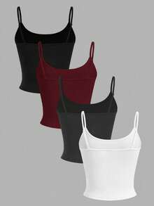 SHEIN EZwear 4pcs Women's Cropped Tight Fit Casual Tank Tops, Suitable For Summer,Tank Top Spring - Multicolor - View 2