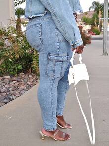 Truni EZwear Jeans in Große Größen, lässig, schmal, dehnbar, hellwaschbar in Blau mit Klapptasche