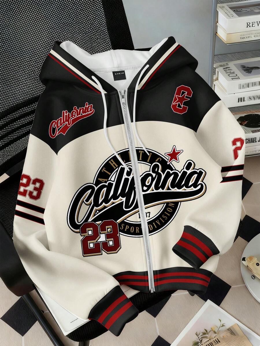 SHEIN EZwear Sudadera casual de estilo callejero holgada para mujer, diseño de bloques de color, adecuada para otoño/invierno - Multicolor - Ver 1