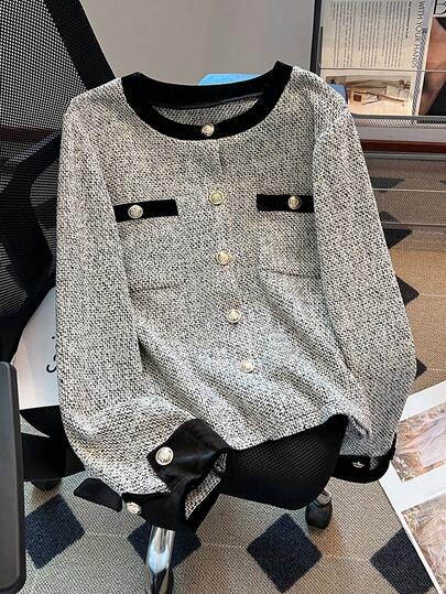 GlowEve CURVE 大码奢华法式粗花呢大衣，秋冬款