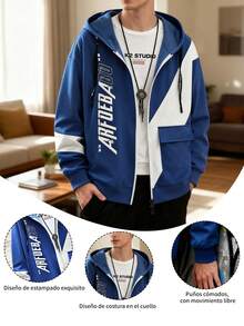 Sudadera con capucha para hombre oversized polar de algodón orgánico, estilo urbano sostenibl e con orgullo mexicano, suave abrigado y transpirable, cordón ajustable y cuello acanalado resistente, bolsillo canguro duradero y oferta exclusiva - Azul - Ver 2