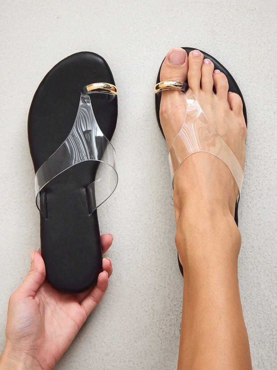 SHUZIA 女士果冻人字拖，柔韧鞋底，柔软鞋垫，夏季凉鞋 - 黑色 - 查看 1